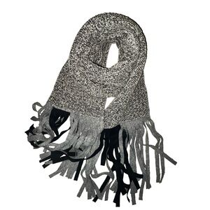 Insanely Long 88 inch Women’s Grey Chunky Marled Knit Wool Scarf with Fringe